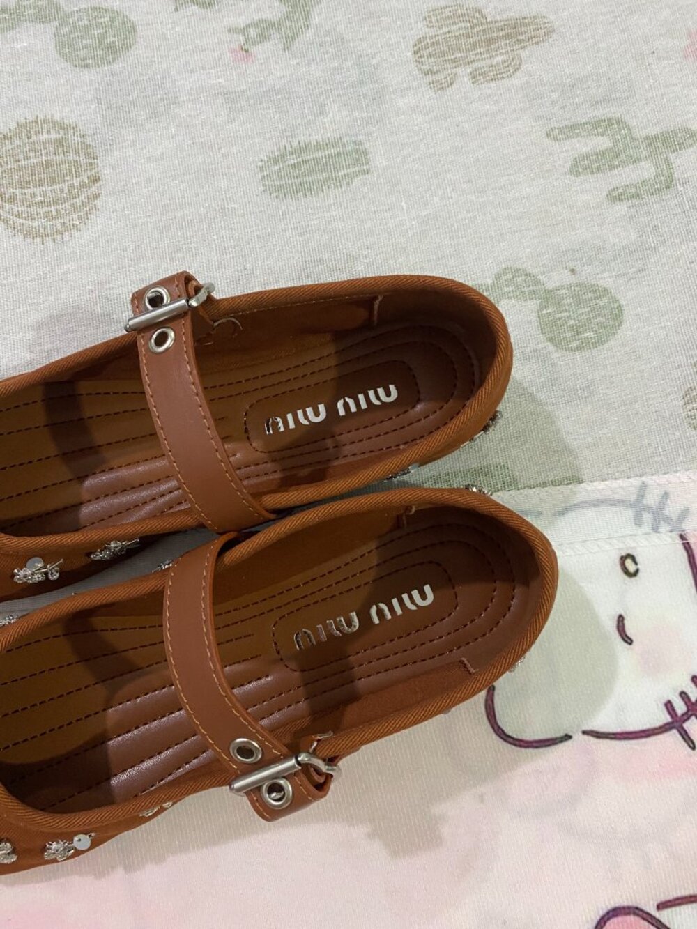 Miu Miu Embroidered Twill Ballet Mary Jane Flats - Picture 3 of 9
